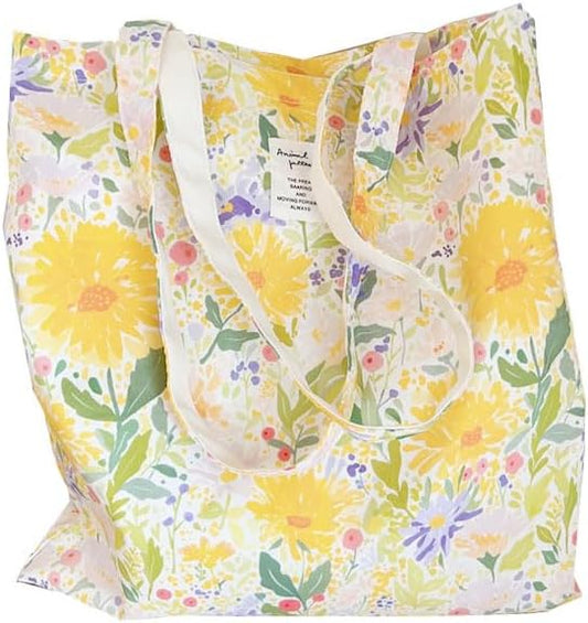 Cotton Canvas Tote Bag Reusable Soft Grocery Cloth Bag Floral Shoulder Bag for Beach Travel Shopping