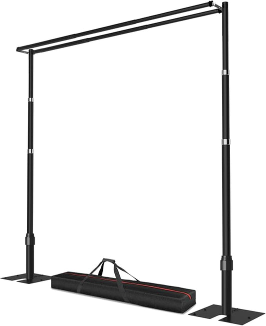 10x10ft Pipe and Drape Backdrop Stand, Double Crossbar, Heavy Duty Adjustable Background Frame with Metal Base for Parties Photography Wedding Photoshoot Decoration - Black