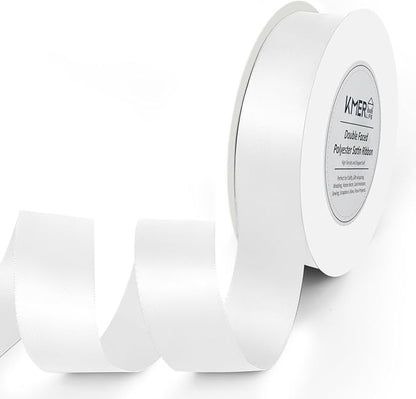 Double Face White Satin Ribbon 1 inch X 25 Yards Polyester White Ribbon for Wedding Decor, Wreath, Gift Package Wrapping and Other Projects