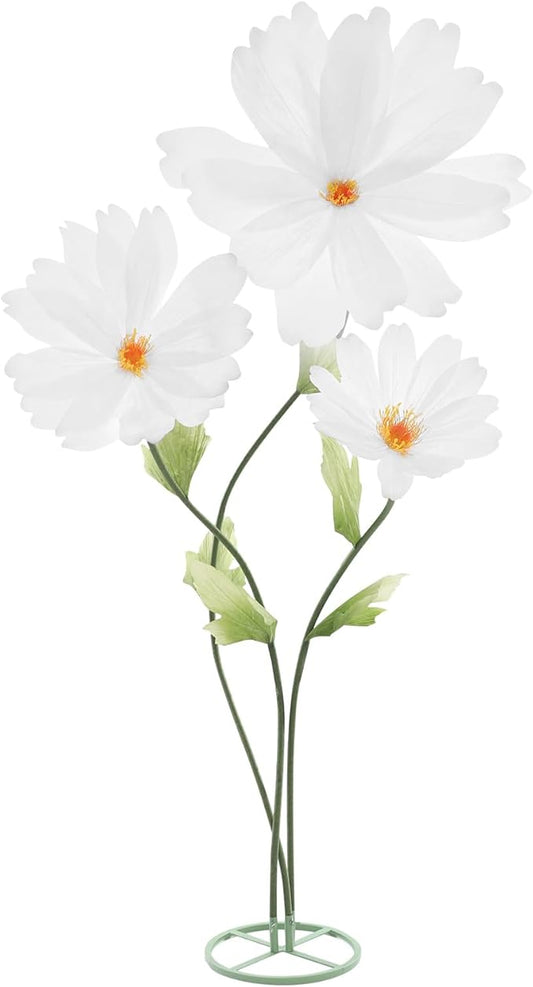 3Pcs Giant Artificial Paper Flowers - Artificial Daisy Flower for Wedding 3-Head Giant Fake Flowers with Standing Stems and Base 6.7ft Tall for Wedding Wall Party & Home Decor (White)