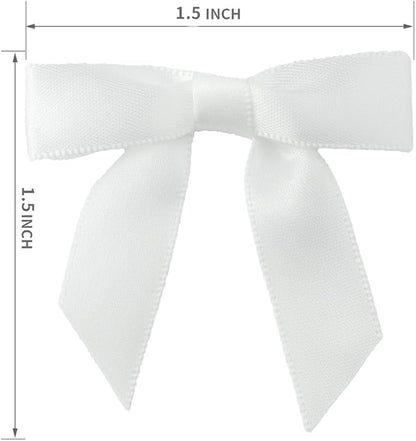 7Rainbows 50pcs Boutique 1.5" White Satin Ribbon Mini Bows for Craft Sewing Scrapbooking Wedding and Gift Wrapping