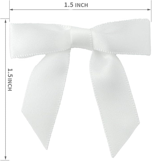 7Rainbows 50pcs Boutique 1.5" White Satin Ribbon Mini Bows for Craft Sewing Scrapbooking Wedding and Gift Wrapping