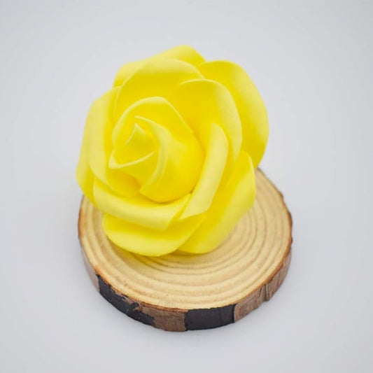 IPOPU 100 Pcs Artificial Rose Flower Heads Real Looking Yellow Foam Fake Roses for DIY Wedding Baby Shower Centerpieces Arrangements Party Tables Home Decorations (Yellow 1, Stemless)