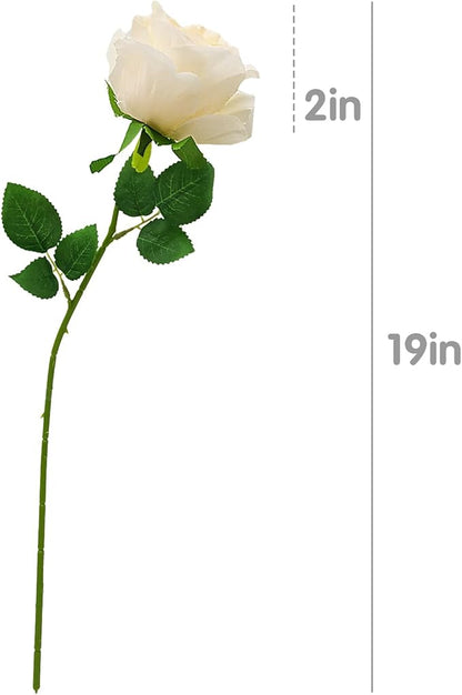 Champagne Artificial Roses with Long Stems, 12Pcs Realistic Roses Artificial Flowers, Faux Roses | Bulk Fake Flowers for Home Decor, Wedding Party Table Centerpieces, DIY Bouquet
