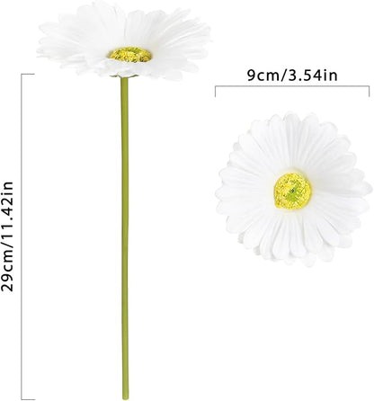 IPOPU Gerbera Daisy Artificial Flowers,20PCS White Daisy Artificial Flowers Fake Daisies for Wedding Party Office Home Decorations(White)