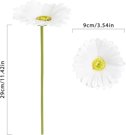 IPOPU Gerbera Daisy Artificial Flowers,20PCS White Daisy Artificial Flowers Fake Daisies for Wedding Party Office Home Decorations(White)