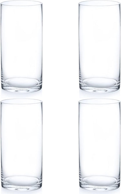 Enova Floral Clear Glass Flower Vase, 6W x 12H Inches Cylinder Vase, Pillar Candle Floating Candle Holders, Tall Cylinder Glass Vase for Flowers, Round Glass Vase for Home Decor, Wedding (Pack 4)