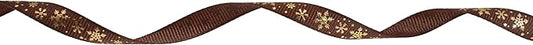 Gold Printing Snowflake Grosgrain Ribbon 25 Yard Each Roll 100% Polyester Woven Edge (3/8", Coffee)