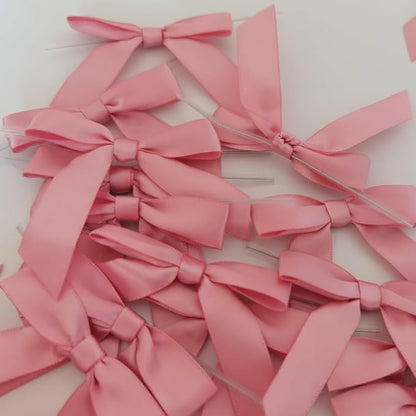 50pcs 2-1/2" Rose Gold Satin Ribbon Bows with Twist Ties Pink Satin Ribbon Bows for Candy Party Decoration Gift Packing Wrapping Accessories(2.5“,Rose Gold)