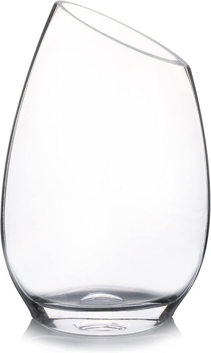 Enova Floral Unique Angled Rim Clear Glass Vase 6.0" W 10.0" H, Decorative Flower Vase for Home Decor Indoor, Wedding Centerpiece Event (1 Piece)