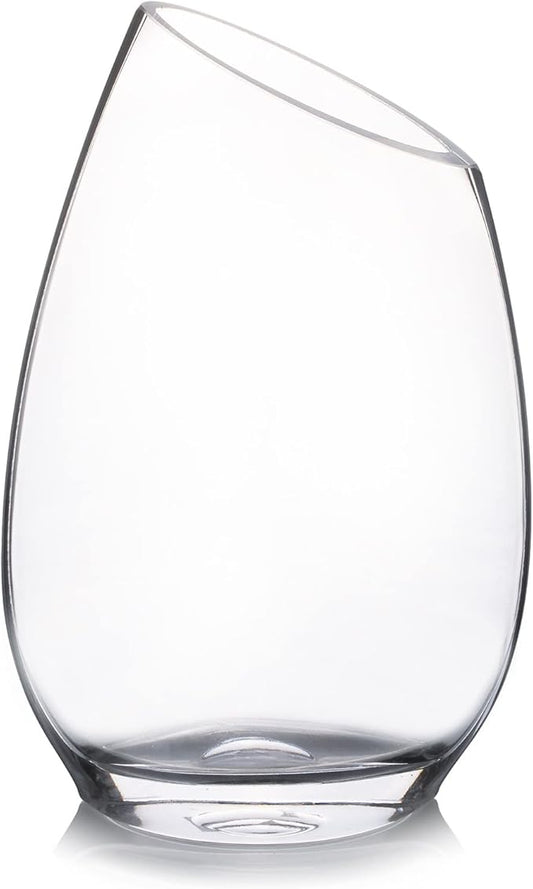 Enova Floral Unique Angled Rim Clear Glass Vase 6.0" W 10.0" H, Decorative Flower Vase for Home Decor Indoor, Wedding Centerpiece Event (1 Piece)