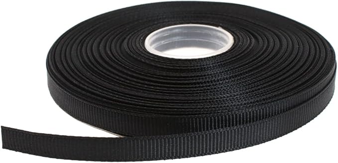 Solid Grosgrain Ribbon 25 Yard Each Roll 100% Polyester Woven Edge (1/4", Black)