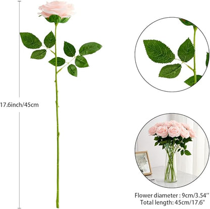 Artificial Rose 10pcs Open Flower Bouquet Faux Rose Stems for Wedding Arrangement, Bridal Bouquet, Centerpiece, Fake Faux Silk Flowers (Blush)