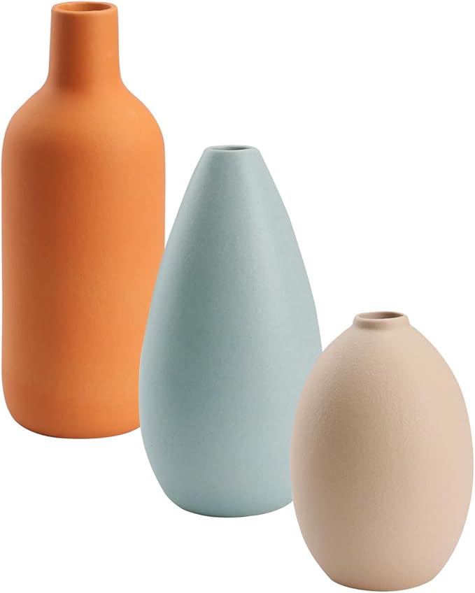 Ceramic Vase Set of 3, Modern Vase for Minimalist Decor,Aesthetic Vase Round Flower Vases for Boho Home Wedding Party Room Dinner Table Shelf Décor