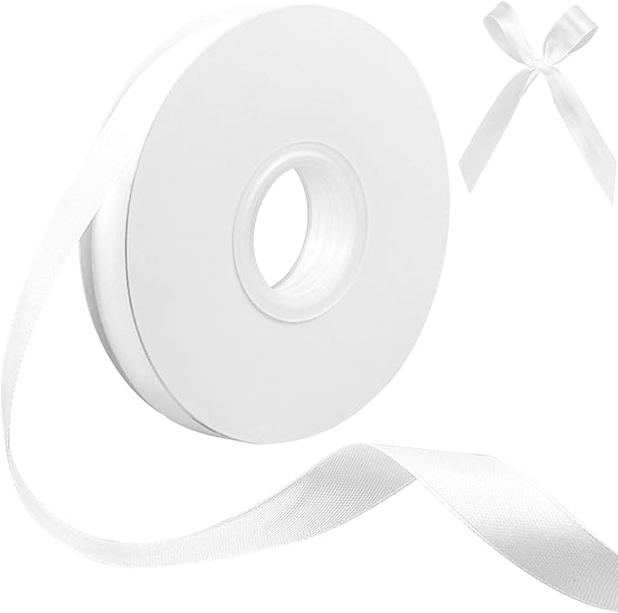 White Satin Ribbon 3/5 inch x Continuous 55 Yards Thin White Ribbons for Crafts Gift Wrapping Bow Wedding Decoration, Ribbon for Flower Bouquet Christmas Halloween Party