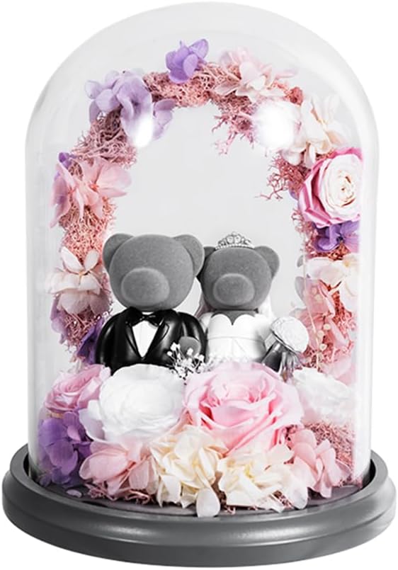 JoyFlower Preserved Flower Rose Gift Rose Bear Gift Box, Wedding Gifts for Friend, Teddy Bear Rose Gift Box for Wedding Decortion, Rose Bear Gift for Women, Flower Bear Gift for Wedding Decor