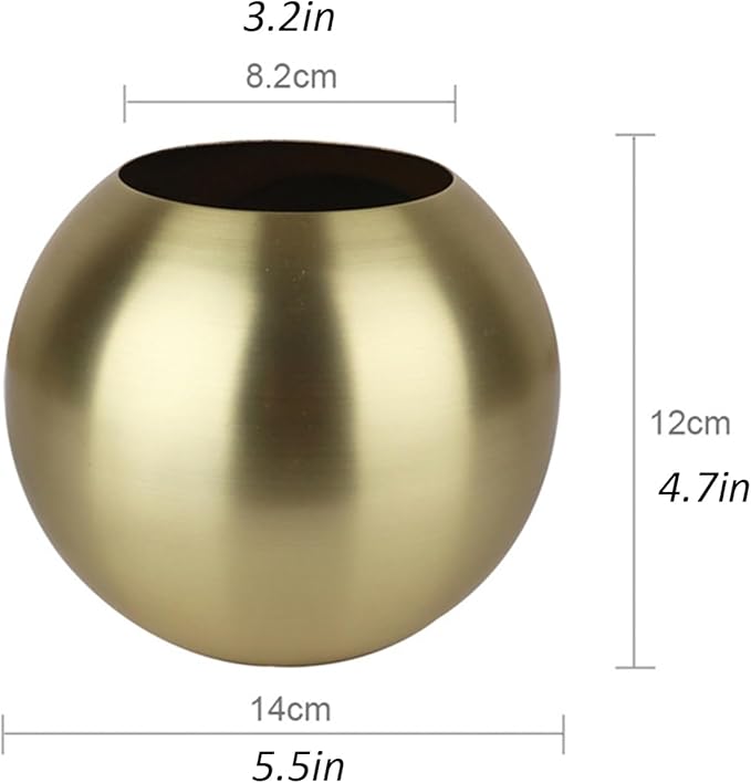 Gold Flower Vase Small Decorative Metal Vases for Table Centerpieces, MIATTCLD Round Gold Plant Pot Home Decor Ideal for Weddings, Parties, Anniversary, Living Room, Restaurants