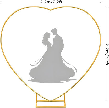 Heart Shape Wedding Metal Arch Backdrop Gold Flower Balloon Arbors Stand for Wedding Birthday Party, Graduation Decorations and Baby Shower 2.2M