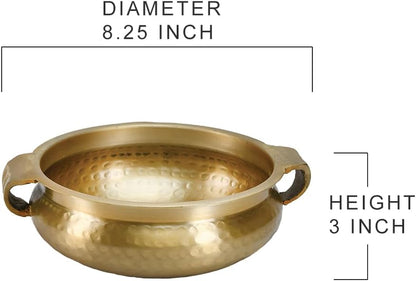 Serene Spaces Living Gold Handi Bowl: Hammered Texture, Decor for Living Rooms, Entryways, Restaurants, Indian Wedding. Table Centerpiece in Aluminum or Brass, Aluminum, 3" Tall & 8.25" Dia