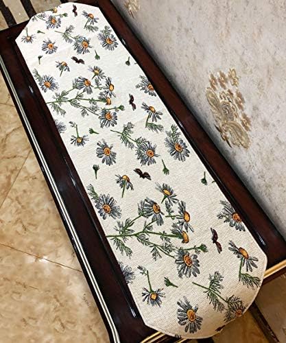 Tache 13 x 54 Floral Table Runner Yellow Daisies Ladybugs Ivory Woven - Vintage Tapestry Farmhouse Kitchen Dining Dinner Linens Cloth Small Coffee Table Runner
