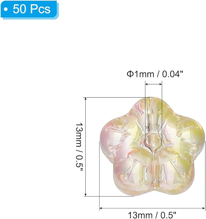 PATIKIL Random Glass Flower Beads, 50Pack Transparent Floral Beads Hibiscus Beads for DIY Jewelry Making Bracelets Bulk, Yellow/Pink