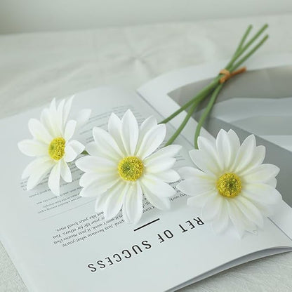 IPOPU 15pcs Daisies Artificial Flowers Faux White Daisies Flowers 12" Fake Wildflowers Flower Silk Flowers for Floral Arrangements Wedding Home Garden Decor (White)