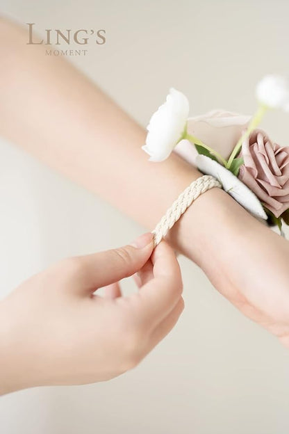 Ling's moment 6pcs Wedding Wrist Corsage Artificial Flowers, Girl/Mother Homecoming Prom Corsages Wristlet Décor, etc. Mauve Dusty Rose