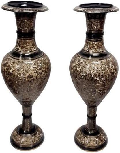 Made of Brass - 24 inch high Vase - A Rare Indian Decor - Alluring Nakkashi, Lovely Collectible - for Dry Flowers, Not Recommended for Water Filling (Black)