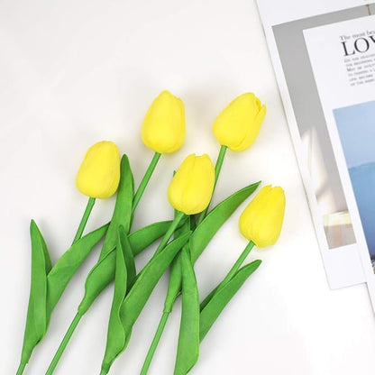 MACTING Artificial Tulips, 22Pcs Latex Tulips Artificial Flowers Bouquet for Party Home Wedding Decoration, Yellow