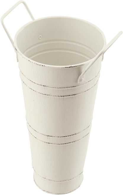 4 Pack 9 Inch Tall Galvanized Flower Bucket, Beige Farmhouse French Flower Bucket with Handle, Rustic Buckets Vintage Metal Vases for Flower, Centerpieces, Floral Wedding Arrangements