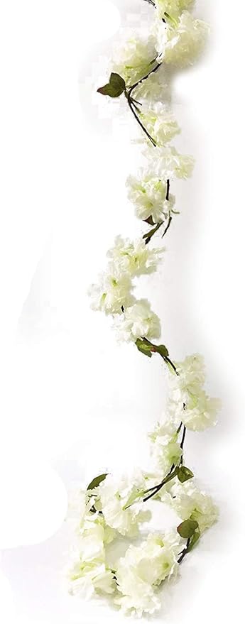 Artificial Cherry Blossom Vine Hanging Plants Faux Sakura Garland Fake Oriental Cherry Wreath Artificial Flower 5.8 FT White