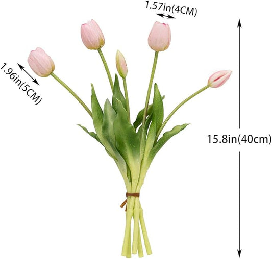 15pcs Artificial Tulips Flowers, Real Touch Latex Bouquet, Fake Tulips for Office Wedding Party Home Kitchen Garden Decoration(Light Pink,15pcs)
