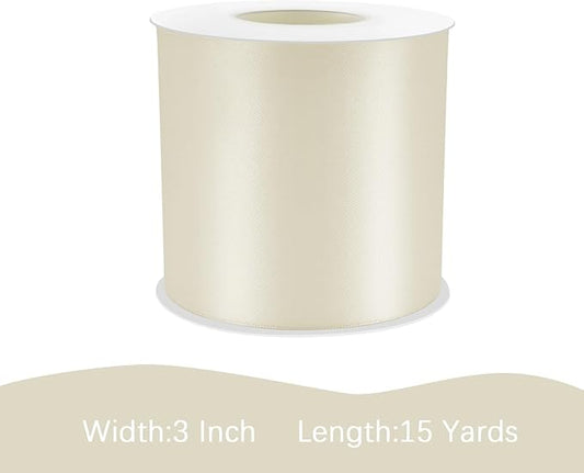 Ivory Satin Ribbon 3 inch X 15 Yards Polyester Ribbon for Gift Wrapping Very Suitable for Weddings Party Hair Bow Invitation Decorations and More