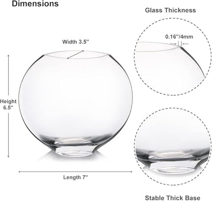 Enova Floral Unique Moon Bowl Glass Flowers Vases, H 6.50" W 3.5" L7.0 Clear Floral Container with Oval Eye Shape Opening for Desktop Decor (1 Piece)