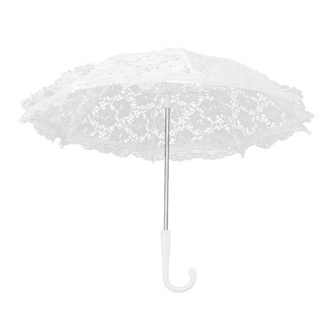 Yosoo Lace Embroidery Wedding Umbrella, Bridal Party Craft Flowers Decoration Props Accessory, for Wedding Party Celebration (51239 White)