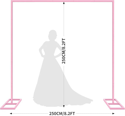 8.2FT Pink Metal Wedding Arches for Ceremony Square Balloon Arch Stand Rectangular Backdrop Stand for Anniversary Birthday Party Bridal Shower Home Indoor Outdoor Decoration