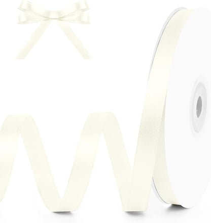 KMER LIFE 3/8/ Wide x 50 Yards Ivory Single Faced Polyester Satin Ribbon, Ivory Satin Ribbon Perfect for Wedding Decor, Wreath, Crafts, Gift Wrapping & Other Projects (Ivory)