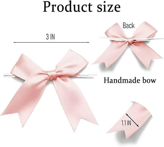 50 Counts Pink Twist Tie Bows 3.1" Pre-Tied Satin Ribbon Bow Decor Mini Twist Tie Bows for Gift Wrapping Treat Bags Cake Bridal Baby Shower Birthday Party Favors Wedding Decorations