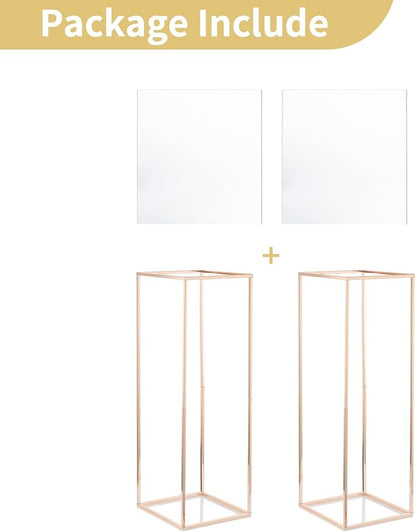 Nuptio Gold Vases for Centerpieces Wedding with Acrylic Panel - 2 Pcs 31.5 inch Tall Metal Flower Vase Flowers Stand - Elegant Bulk Weddings Decoration Table Geometric Centerpiece for Party Tables