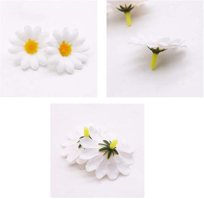 JOHOUSE 200PCS Silk Daisy Flower Heads for DIY Crafts - 1.5 Inch Gerbera Chrysanthemum Artificial Daisies for Bouquets, Baby Showers, Wedding & Home Decor