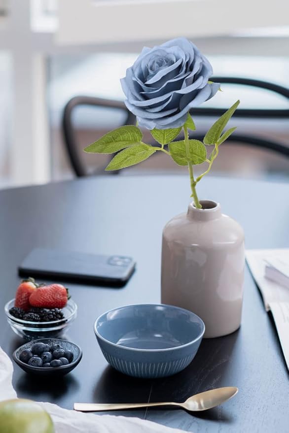 Artificial Rose Flower Dusty Blue Flowers Dusty Blue Roses Silk Flowers 30 pcs with Long Stem Silk Roses Bouquet for Wedding Bridal Shower Party Home Decoration
