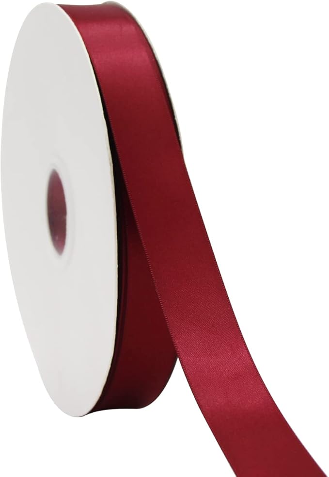 Maroon Double Faced Satin Ribbon 1 inch Flower Boutique Gift Wrapping Ribbon 25mm 100yards Continuous Fabric Silk Bow Ribbon- DIY Crafts Hair Headband-Sewing-Wedding Decorations-Valentine's Day