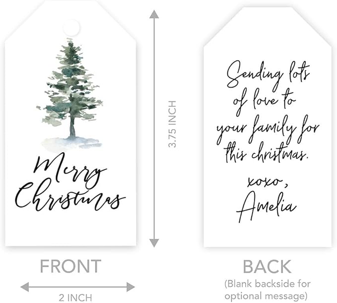 Andaz Press Christmas Holiday Season Classic Gift Tags, Merry Christmas to from Classic Favor Tags, Watercolor Christmas Tree with Snow Design, for Holiday Events, Parties, and Favors, 60-Pack