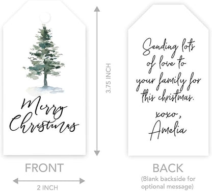 Andaz Press Christmas Holiday Season Classic Gift Tags, Merry Christmas to from Classic Favor Tags, Watercolor Christmas Tree with Snow Design, for Holiday Events, Parties, and Favors, 60-Pack