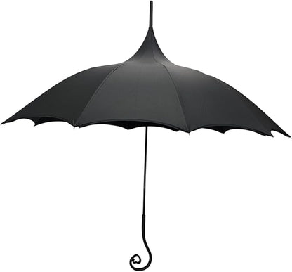 Dark Wing Auto Open Umbrella with Heart of Darkness Handle - Gothic Pagoda Top Design - 12 Rib Windproof Waterproof UV Protection - 41" Large Canopy