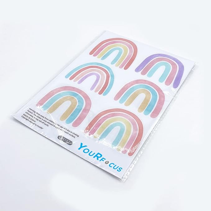 Watercolor Rainbow Wall Decals for Girls Bedroom 36 Pcs, Rainbow Stickers for Wall Mural Vinyl Peel and Stick DIY Decorations (6 Sheets)