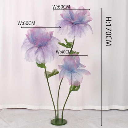 Large Artificial Flowers, 5.58ft Giant Standing Poppy Decorations, Handcrafted Huge Flowers for Wedding, Garden, Hotel, Office, Art Gallery, Photography Props & Shop Window Display (3, Purple)