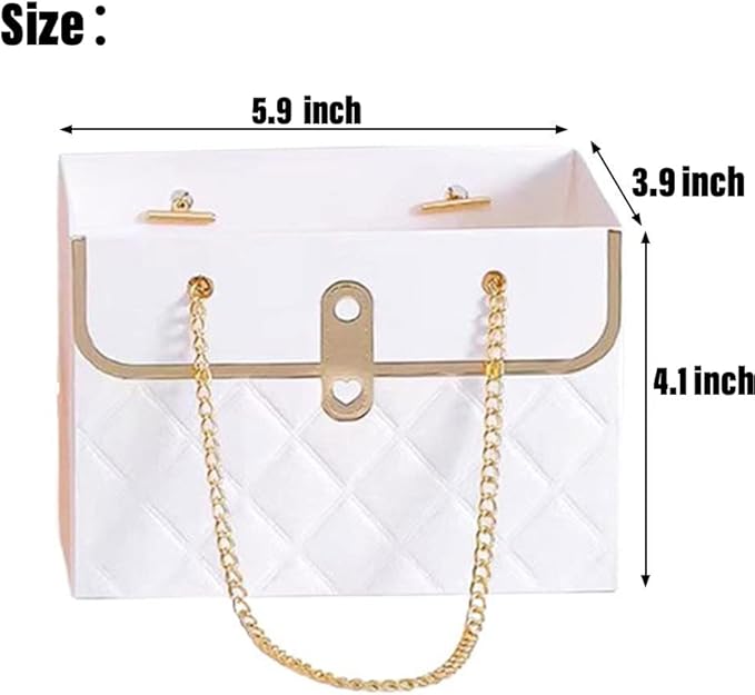 NADUSEP 4 PCS Flower Paper Gift Bag, Bouquet Storage Bucket Florist Handbag with Metal Chain, Wedding Gift Wrap Bag Flower Boxes for Graduation Wedding Valentine's Day Mother's Day Birthday Festivals Party Bridal Shower Anniversary Thanksgiving Christmas
