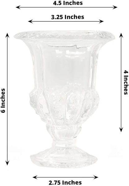 Efavormart 2 Pack Clear Glass Flower Vases in Classic Roman Urn Style, Mini Pedestal Vase Table Centerpieces - 6"