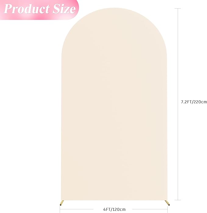 Wokceer 7.2FT Wedding Arch Backdrop Cover Spandex Fitted Beige Backdrop Arch Covers Round Top Chiara Arches Cover for Birthday Party Ceremony Banquet Decoration
